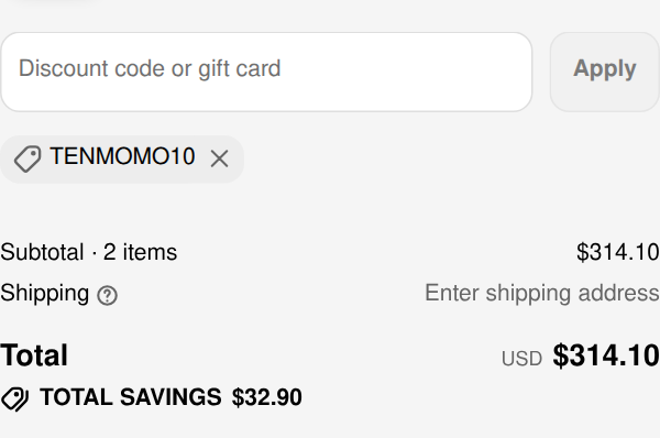EGOHOME checkout with code tenmomo10 applied to EGOHOME Tenzura Foam 12" - Medium Firm / Twin (38"x75"): $32.90 off, total $314.10