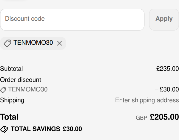 myChway UK checkout with code tenmomo30 applied to All in One Ultrasonic Cavitation Machine - 5-IN-1 Cavitation Machine: £30.00 off, total £205.00