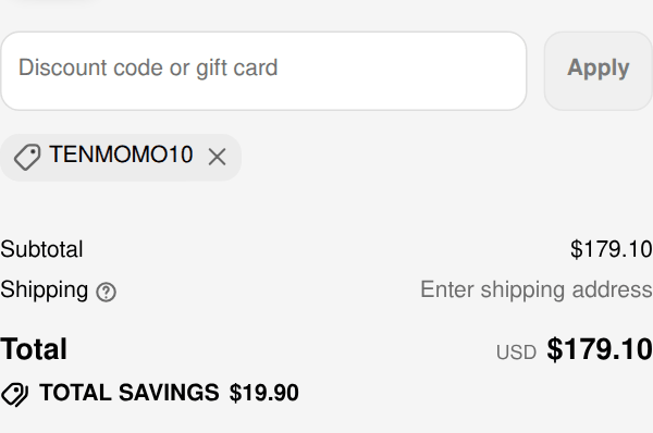 Plunge Chill checkout with code TENMOMO10 on a Plunge Chill MAX: $199.00 to $179.10, savings $19.90